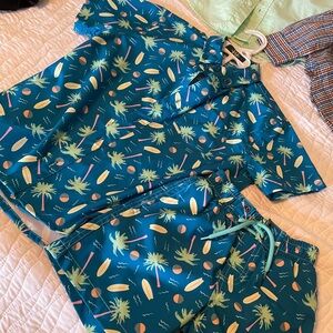 NWOT Tropical Palm Print Shirt & trunks Set